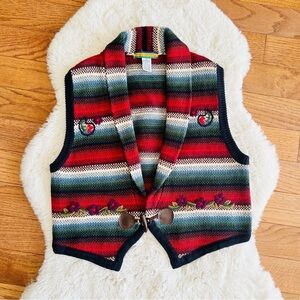 Vintage Bryn Connelly Multicolor toggle Front knit embroidered Vest